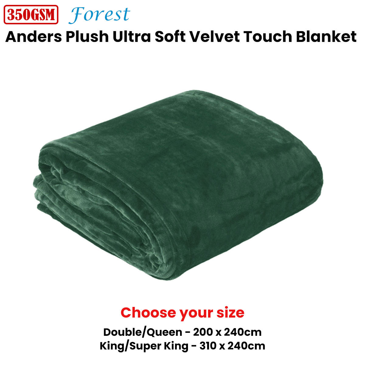 In 2 Linen 350GSM Plush Ultra Soft Velvet Touch Blanket Forest Double/Queen