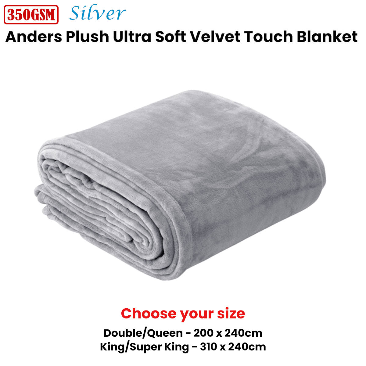 In 2 Linen 350GSM Plush Ultra Soft Velvet Touch Blanket Silver Double/Queen