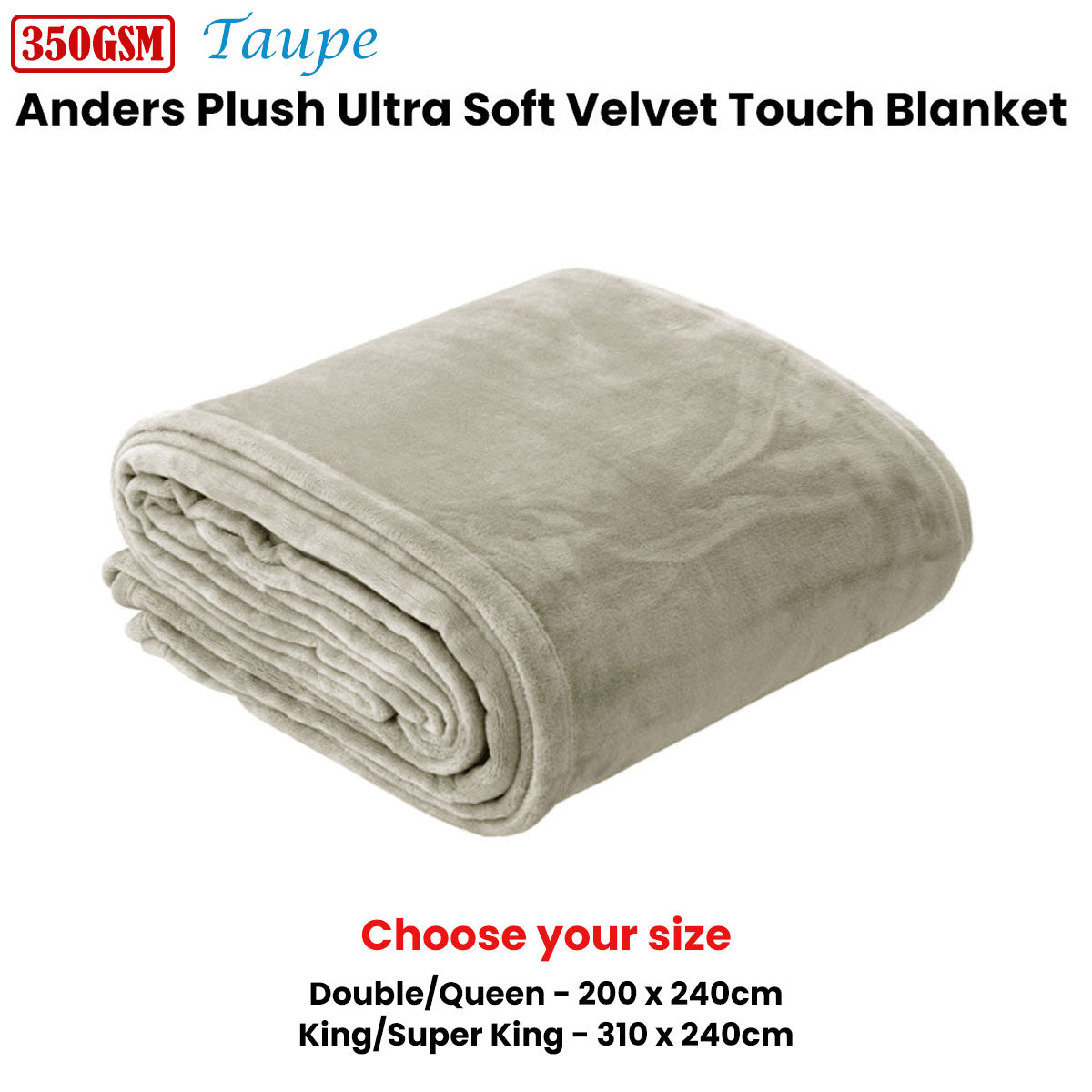 In 2 Linen 350GSM Plush Ultra Soft Velvet Touch Blanket Taupe King/Super King