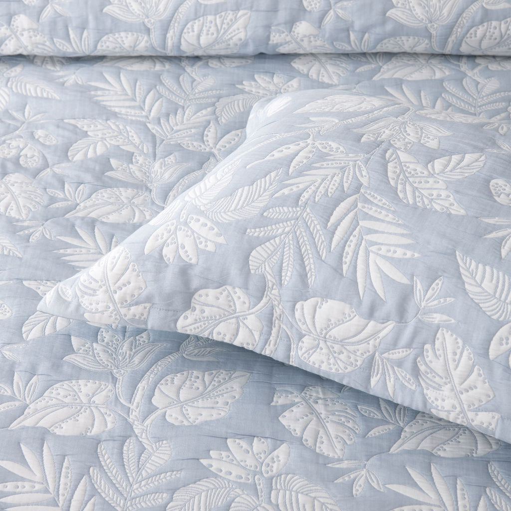 Bianca Laurieton Blue Jacquard Botanical Bedspread Set Super King