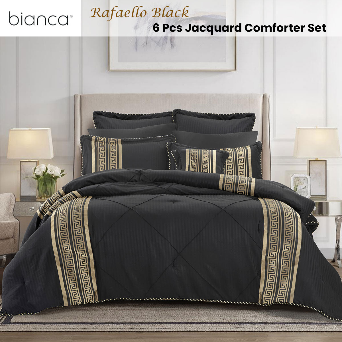 Bianca Raffaello Black 6 Pcs Jacquard Comforter Set Super King