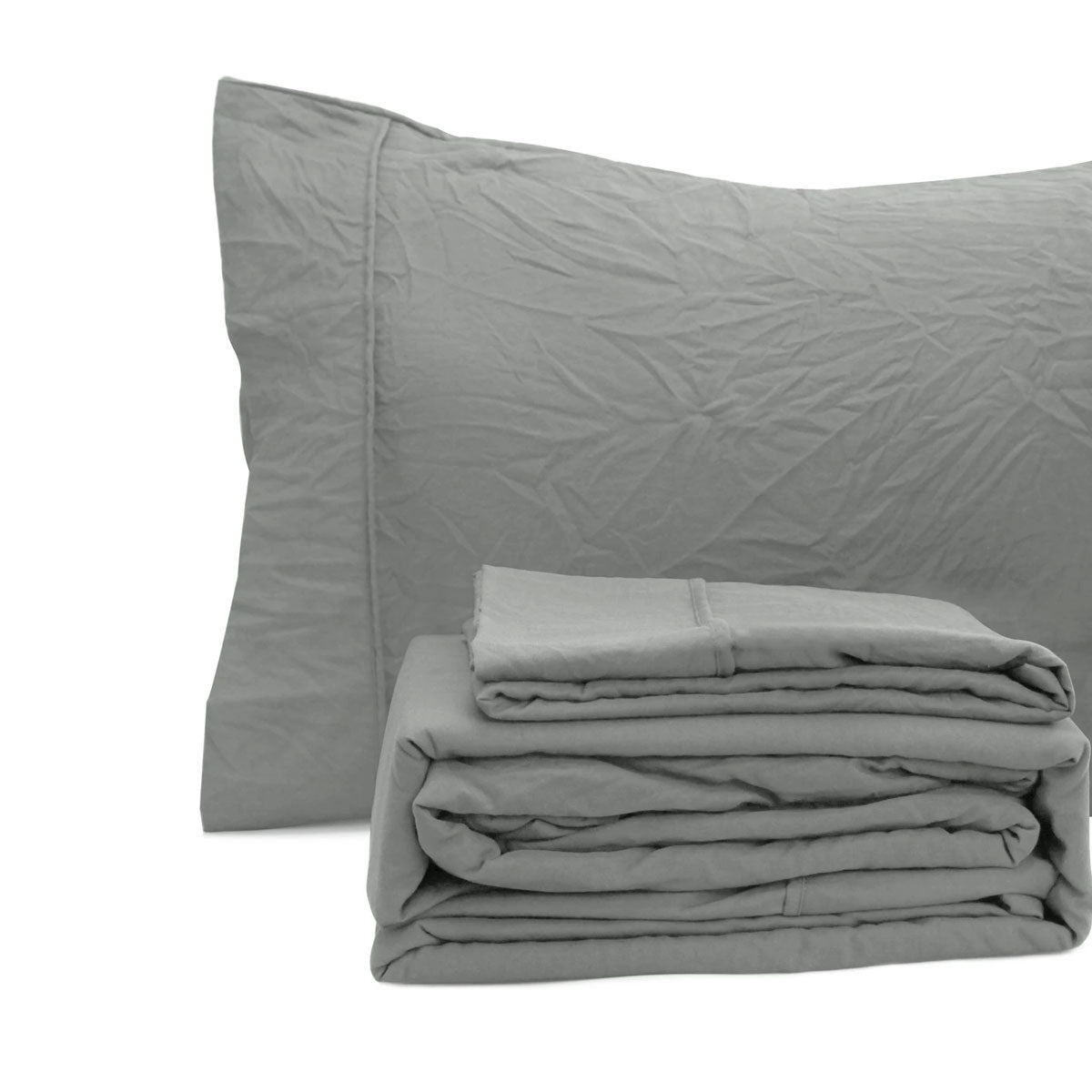 Ramesses Charcoal Pebble Wash Linen Look Alternative Sheet Set King Single