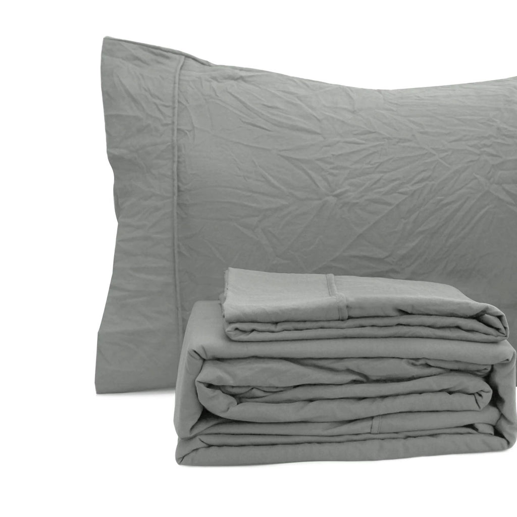 Ramesses Charcoal Pebble Wash Linen Look Alternative Sheet Set Single