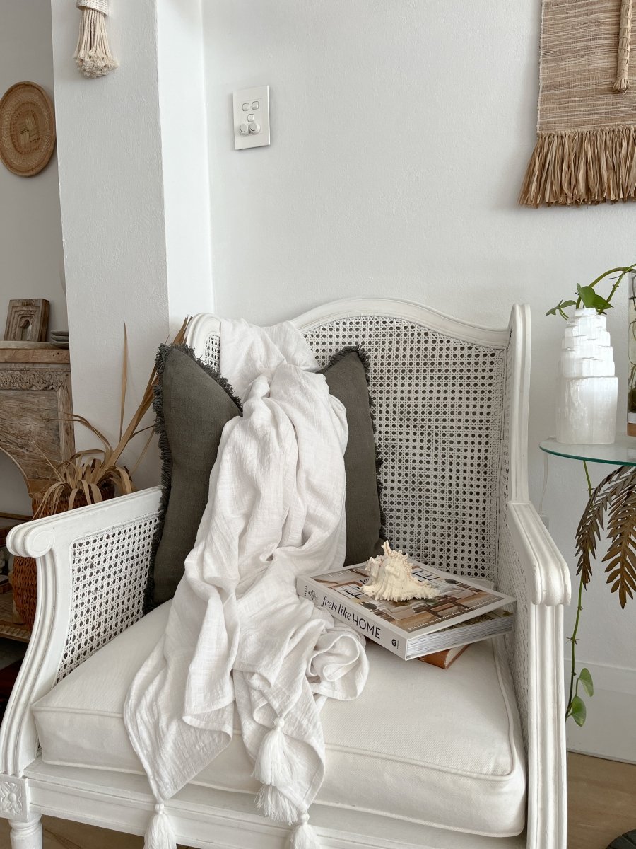Cotton Throw in White | Natural Fibre Homewares